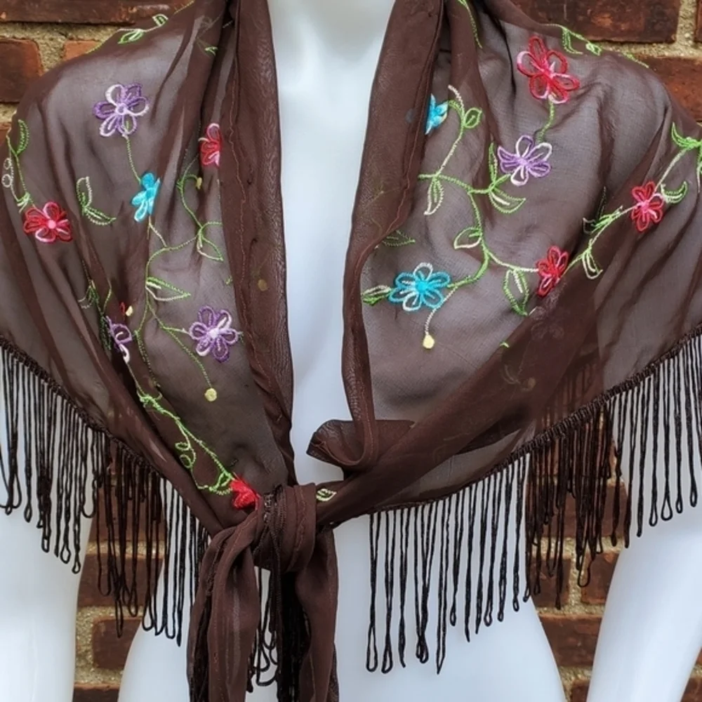 Embroidered‎  sheer boho shawl